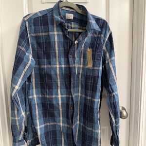 J. Crew Men's Navy and Light Blue Plaid Button-Down Shirt